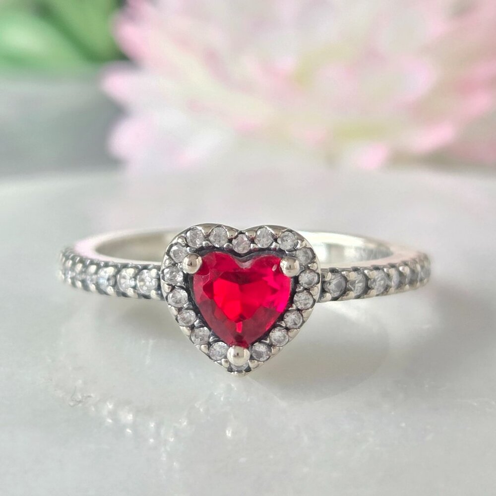 Dainty Heart Ring, 925 Sterling Silver, Size 9 Valentines Gift Red Ruby Gemstone